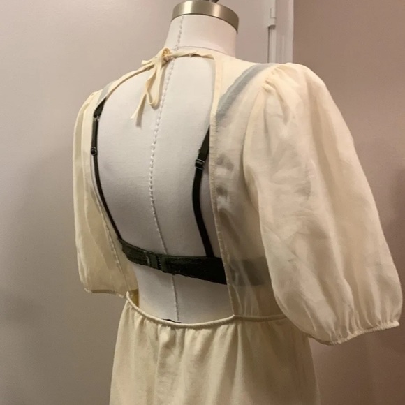 Zara Puff Sleeve Cream Color Chiffon/ Sheer Top Knit Midi Dress size M - Picture 7 of 9